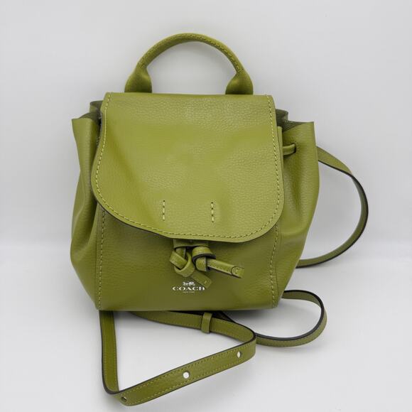 Coach Derby Backpack Green Pebble Leather Drawstring Purse Bag F59819 Rare - Picture 1 of 16